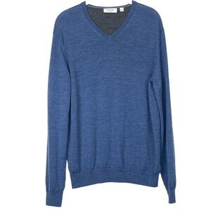 Calvin Klein Sweater Mens Large Blue 100%‎ Italian Merino Wool V-Neck